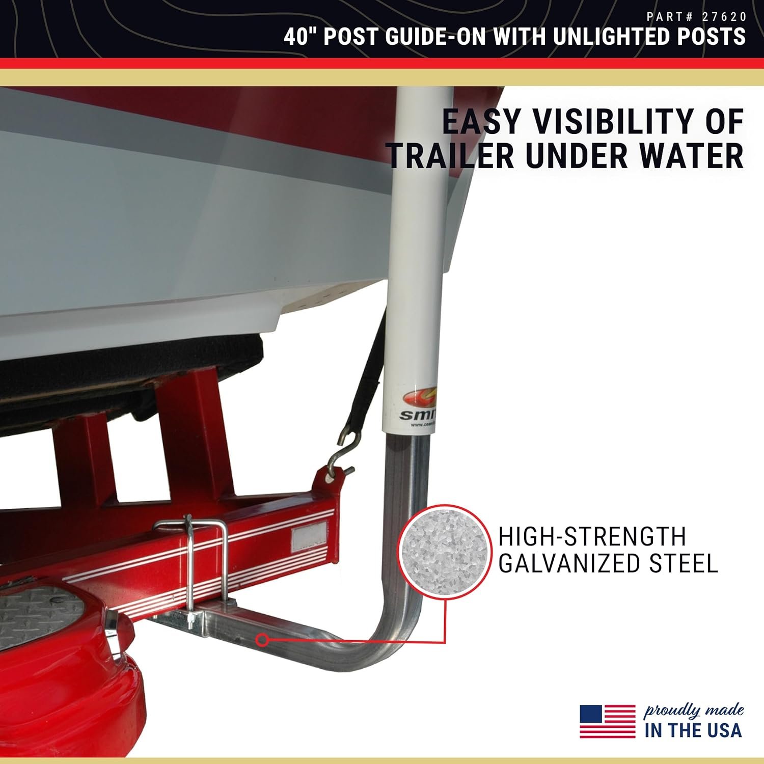 C.E. Smith 27620 Post Guide-On Kit – 40in White PVC Guide Posts with Galvanized Marine Trailer Mounting Hardware - Image 2