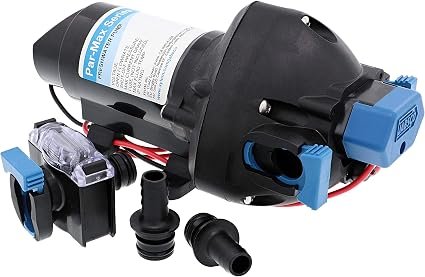 Jabsco 13952-5123 Par-Max 3 Freshwater Pressure Pump – 12V DC 3 GPM 25 PSI – Self-Priming Three-Chamber Design