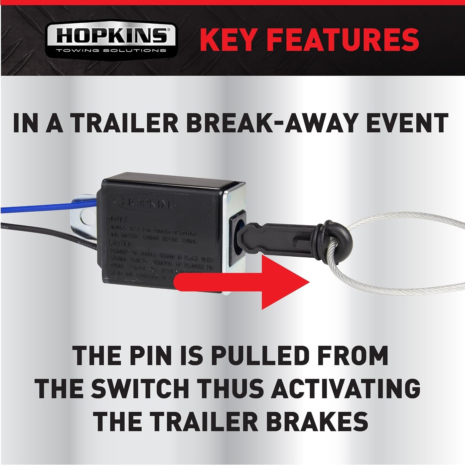 Hopkins 20005A Breakaway Switch – 7-Inch Lead Wires, 48-Inch Pull Cable, Weatherproof Trailer Brake Safety Switch - Image 3
