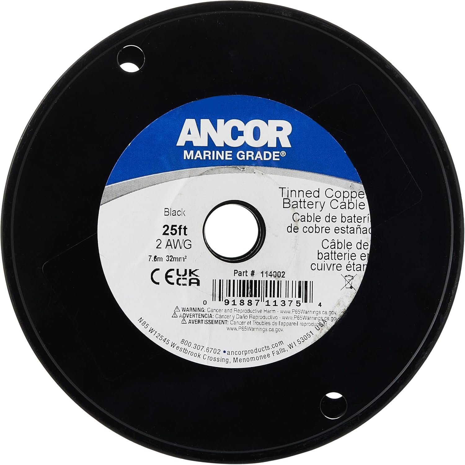Ancor 114040 Tinned Copper Battery Cable – 2 AWG Marine Wire, 400ft Black Spool with 600V Vinyl Insulation - Image 2