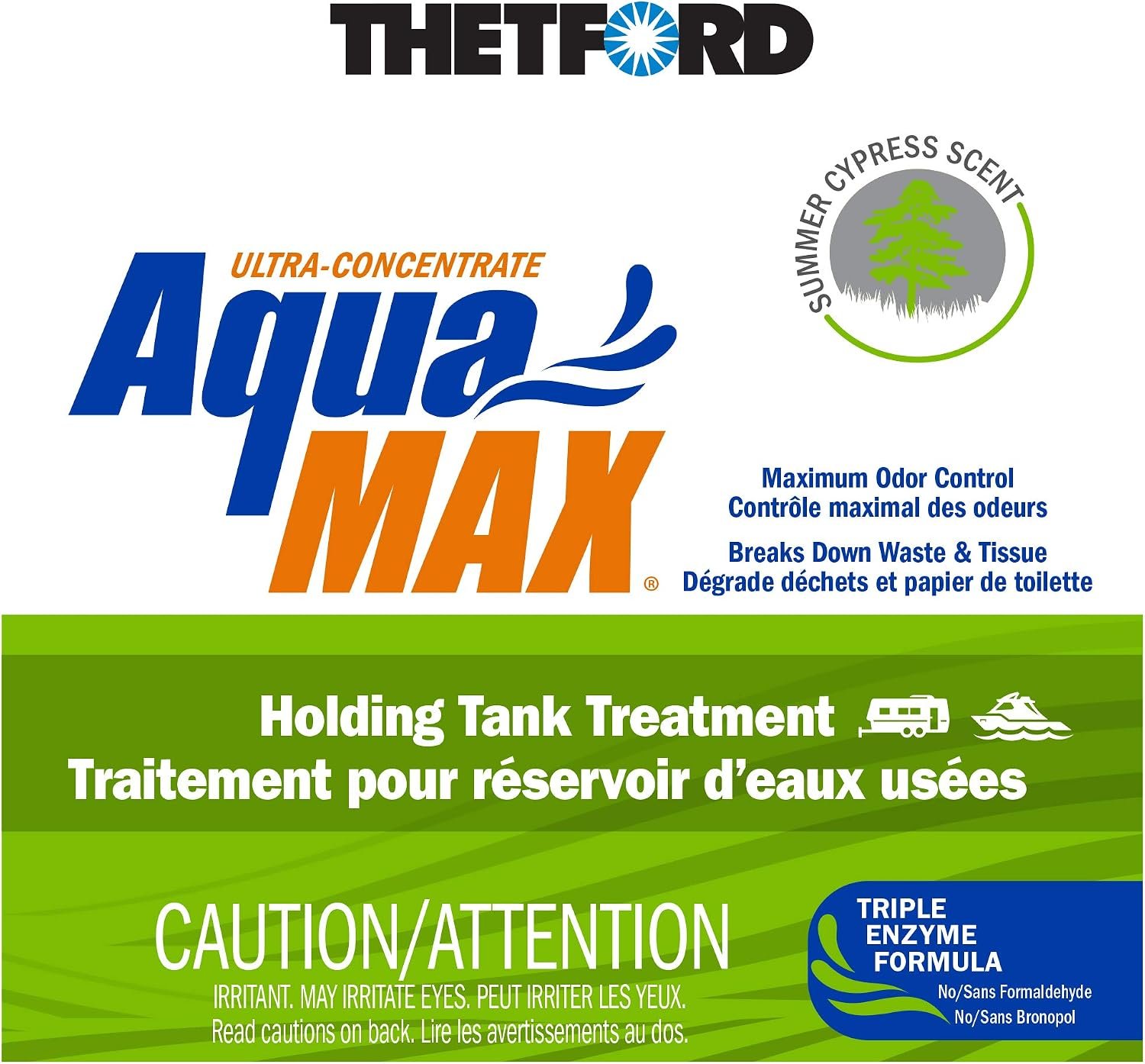 Thetford 96753 AquaMAX Summer Cypress Holding Tank Deodorizer – 55 Gallon Treatment – Waste Breakdown Formula