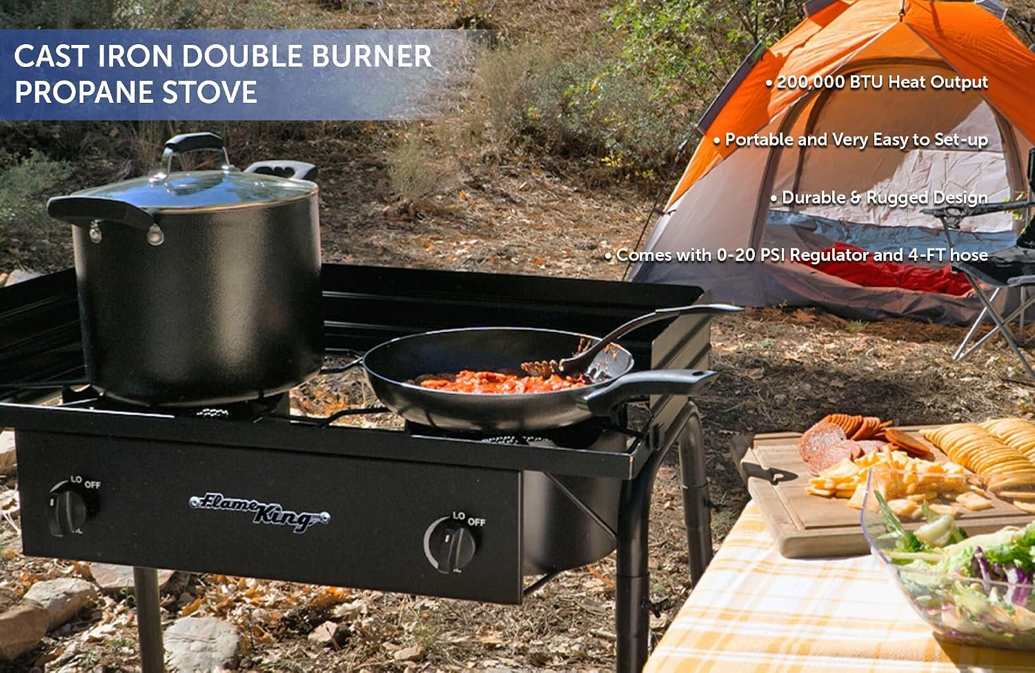 Flame King YSNDB60K Double Burner Propane Stove – 60,000 BTU Outdoor Cooking System with Dual Adjustable Burners - Image 2