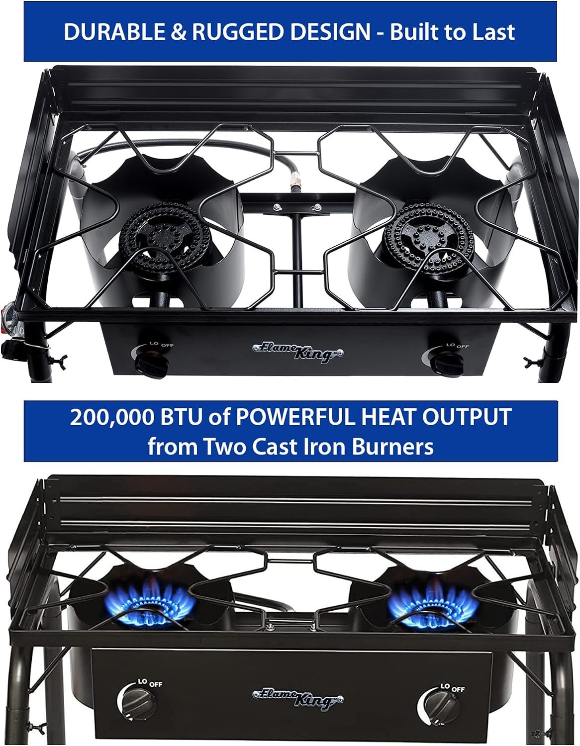 Flame King YSNDB60K Double Burner Propane Stove – 60,000 BTU Outdoor Cooking System with Dual Adjustable Burners - Image 4