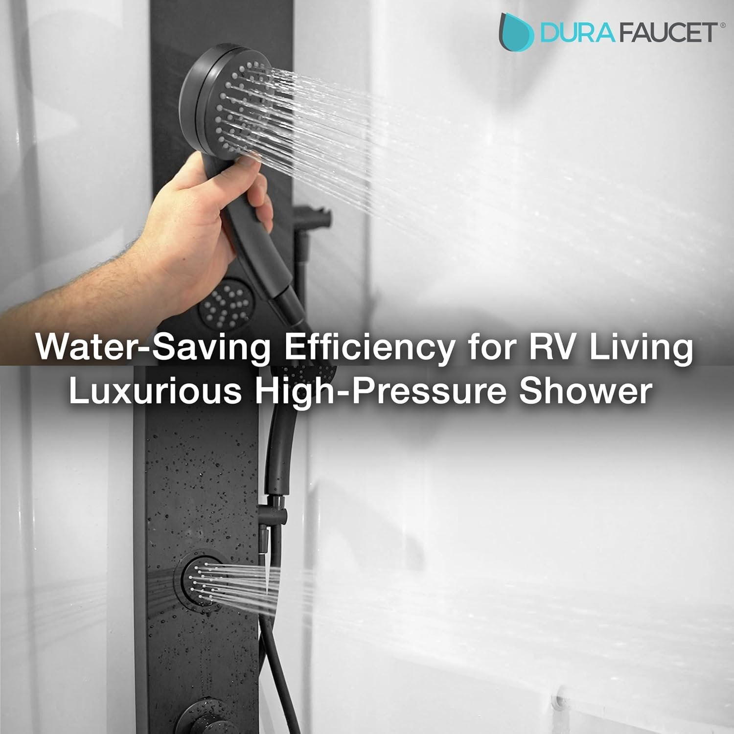 Dura Faucet DFSA913MB RV Shower Panel Column – Matte Black Shower Tower with Integrated Controls and Handheld Wand - Image 4