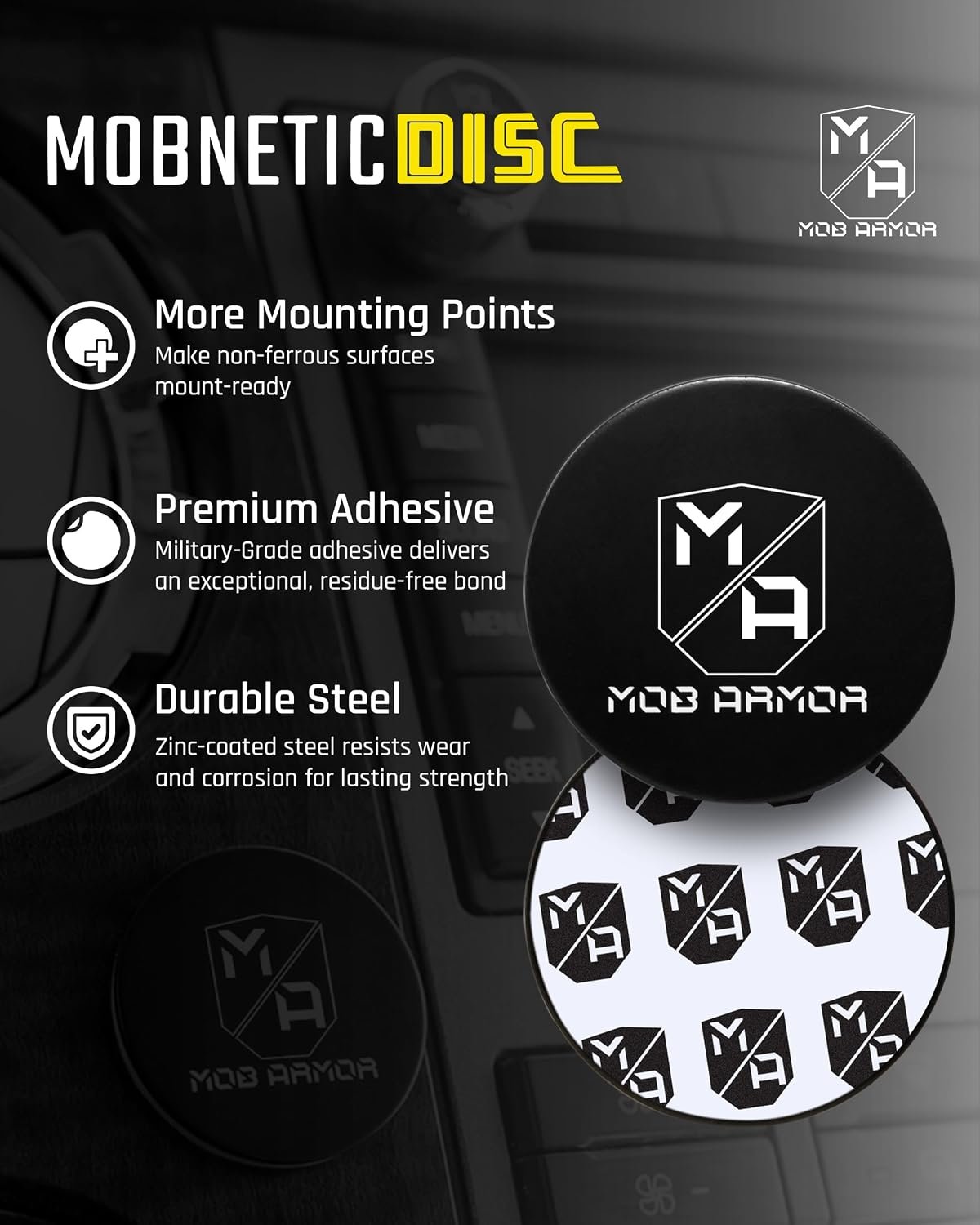 Mob Armor Mounting Discs 2-Pack MOBMD – Adhesive Mount Bases for Device Mount Installation Surfaces - Image 3