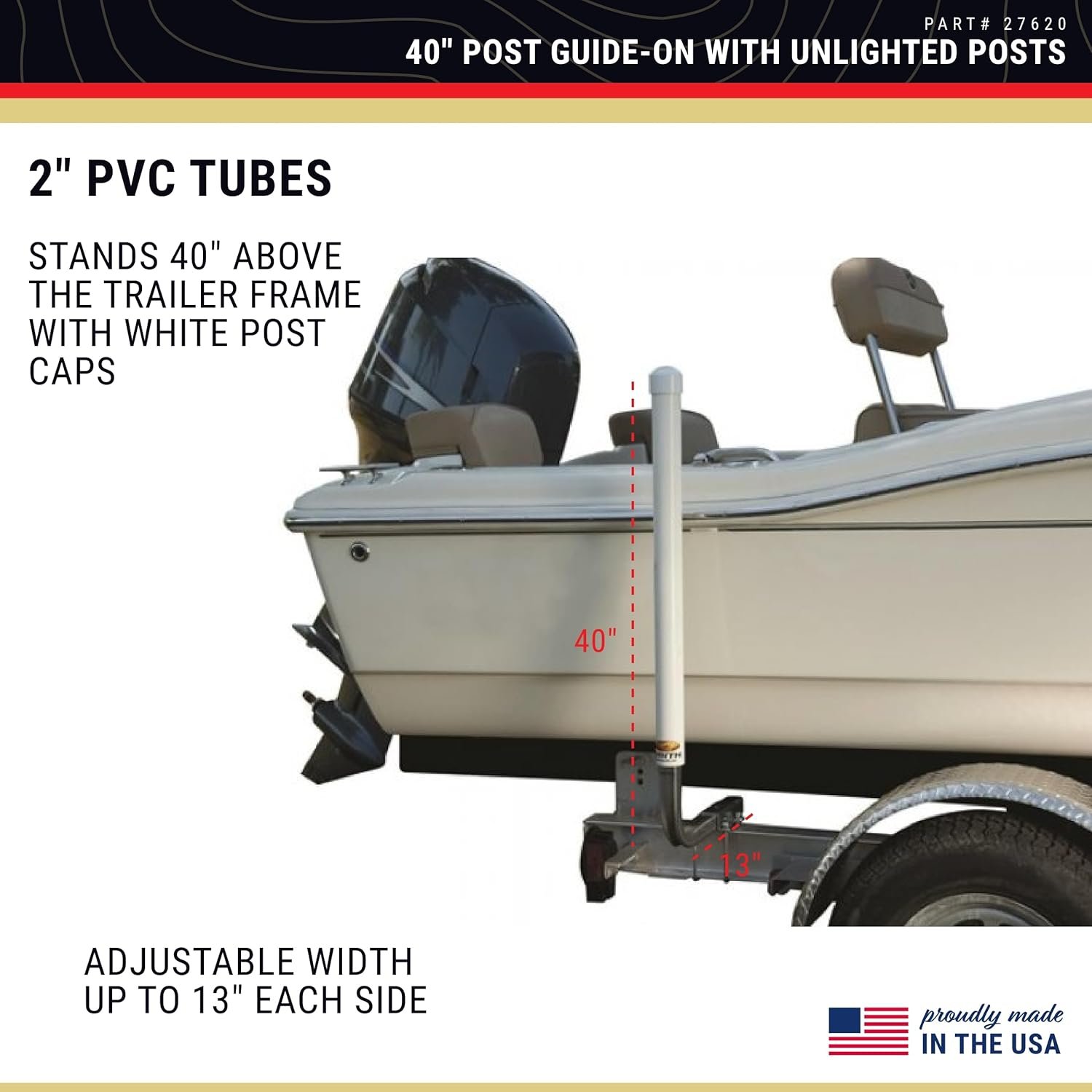C.E. Smith 27620 Post Guide-On Kit – 40in White PVC Guide Posts with Galvanized Marine Trailer Mounting Hardware - Image 3