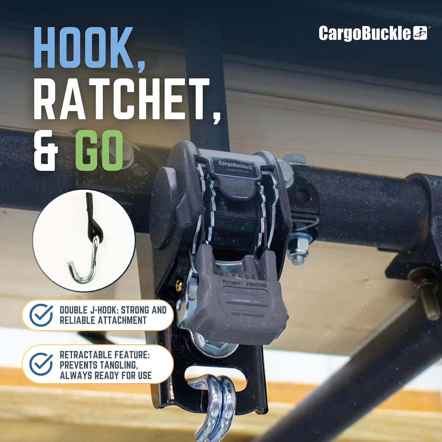 IMMI CargoBuckle F153180 Ladder Rack System – 2in Retractable Tie-Down Assembly for Truck Ladder Rack Cargo Securement - Image 2
