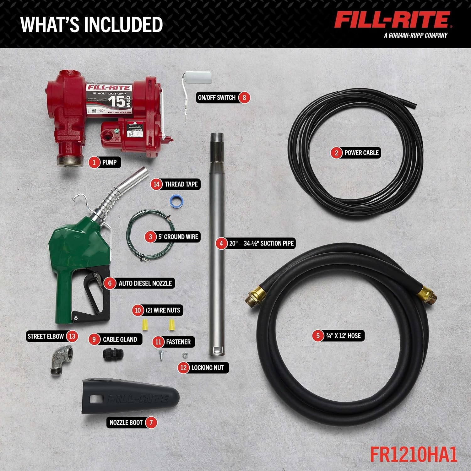 Fill-Rite FR1210HA1 12V DC Fuel Transfer Pump – 15 GPM Compact Pump with Suction Pipe for Transfer Tank Applications - Image 3