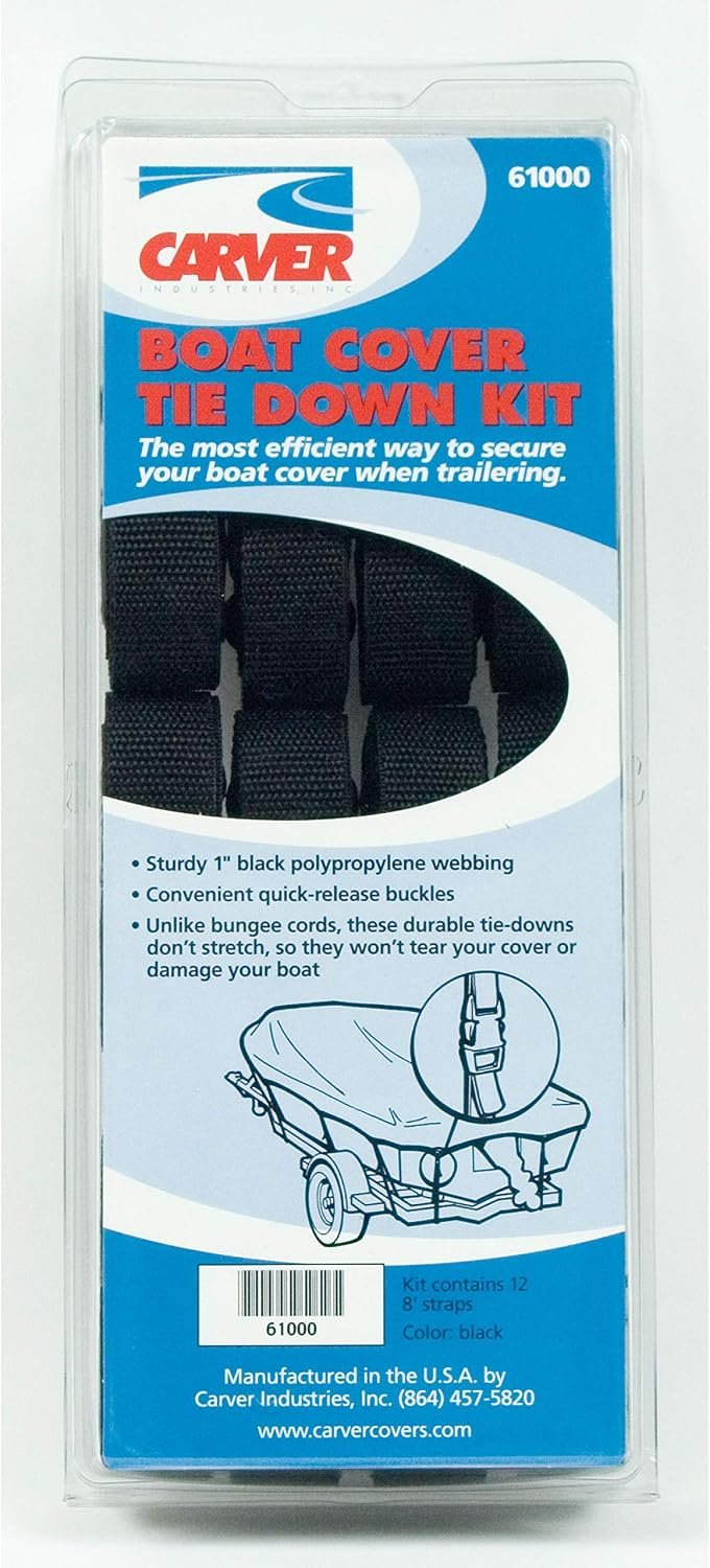 Carver 61000 Boat Cover Tie-Down Kit – Adjustable Nylon Straps with Quick-Release Buckles for Trailered Boat Covers - Image 2