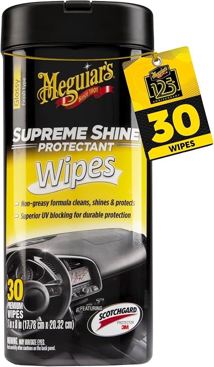 Meguiar’s G4000 Supreme Shine Protectant Wipes – High-Gloss Interior Surface Protectant with UV Defense
