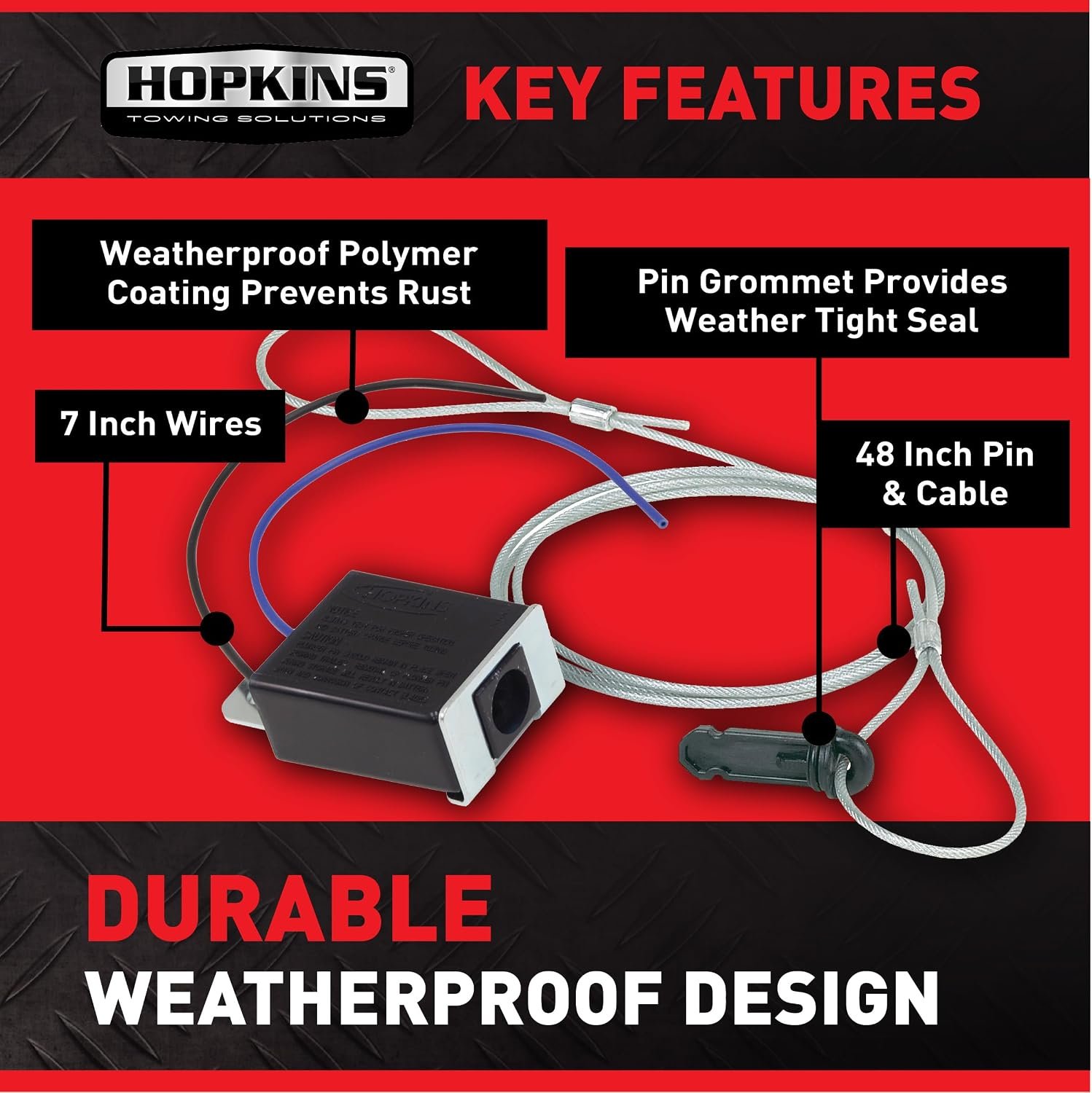 Hopkins 20005A Breakaway Switch – 7-Inch Lead Wires, 48-Inch Pull Cable, Weatherproof Trailer Brake Safety Switch - Image 2