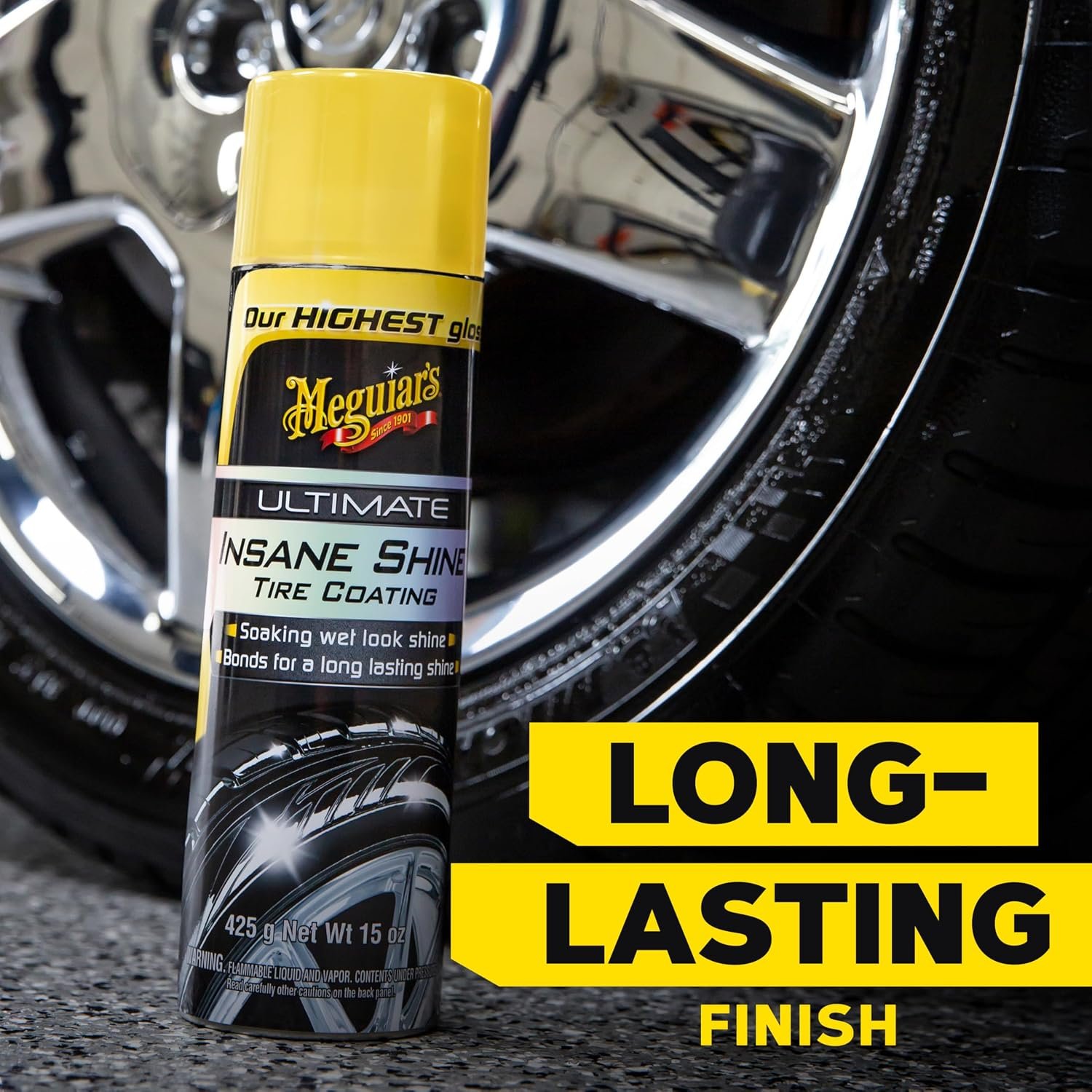Meguiar's G190315 Ultimate Insane Shine Tire Coating – 15 oz Aerosol Tire Shine with Wet-Look Gloss & UV Protection - Image 6