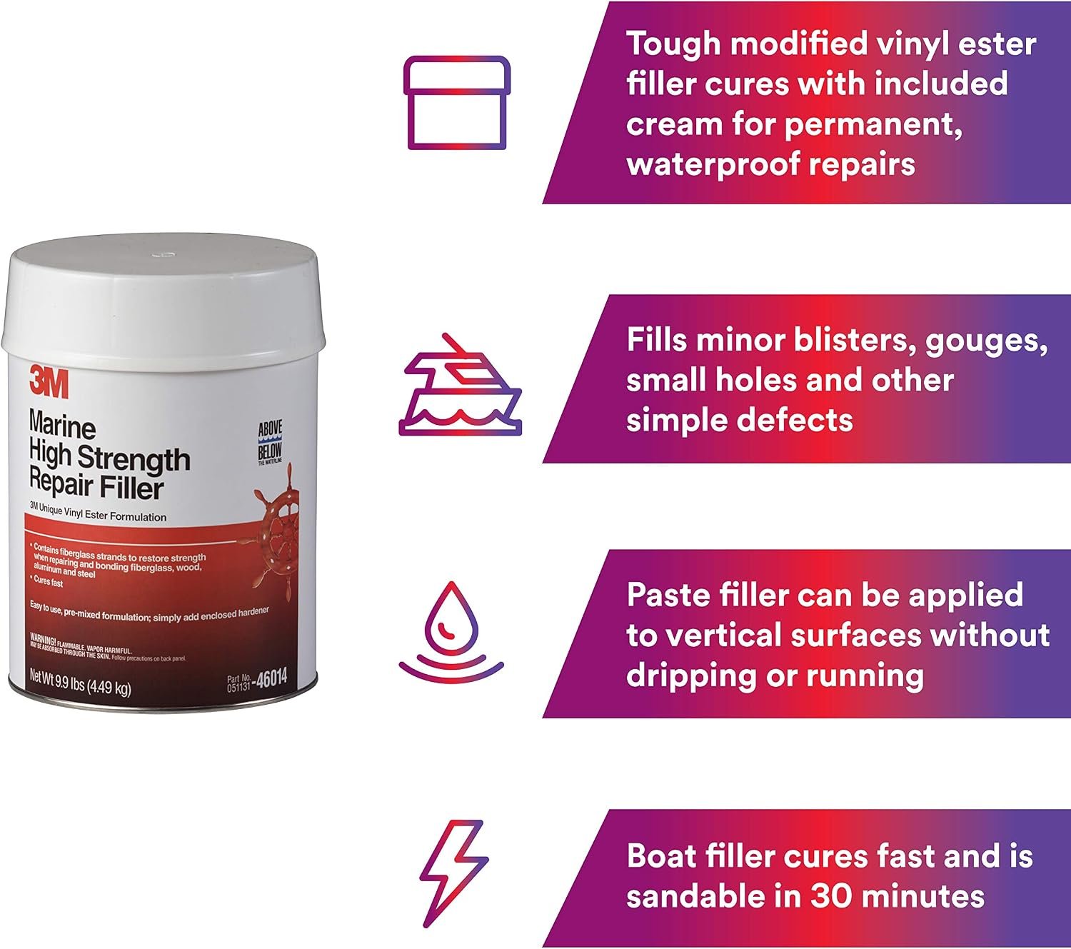 3M 46014 Marine High Strength Repair Filler – Fiberglass Reinforced Marine Repair Compound for Boats - Image 3