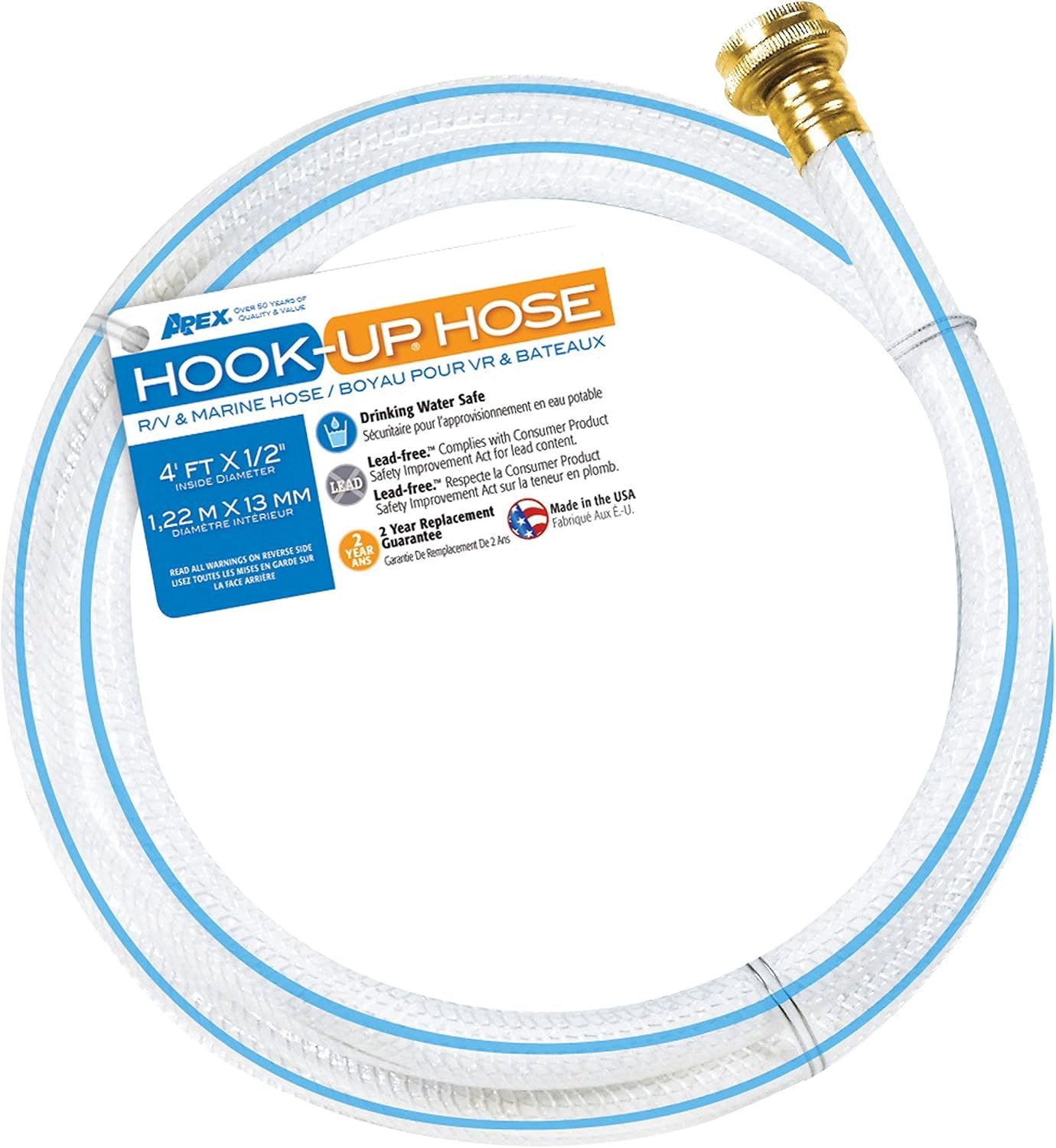 Teknor Apex 75334 RV Hook-Up Hose – 1/2 in x 4 ft Drinking Water Safe Lead-Free Connection Hose with Easy-Attach Couplings