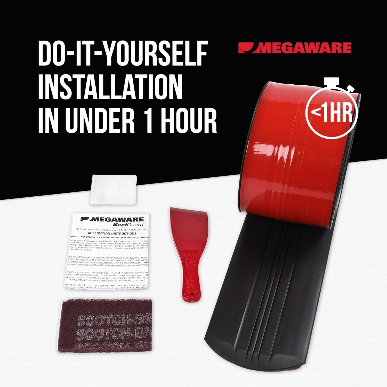 Megaware KeelGuard 20209 Black Bow Protector – 9ft Hull Keel Protection Strip with Marine Adhesive System - Image 3