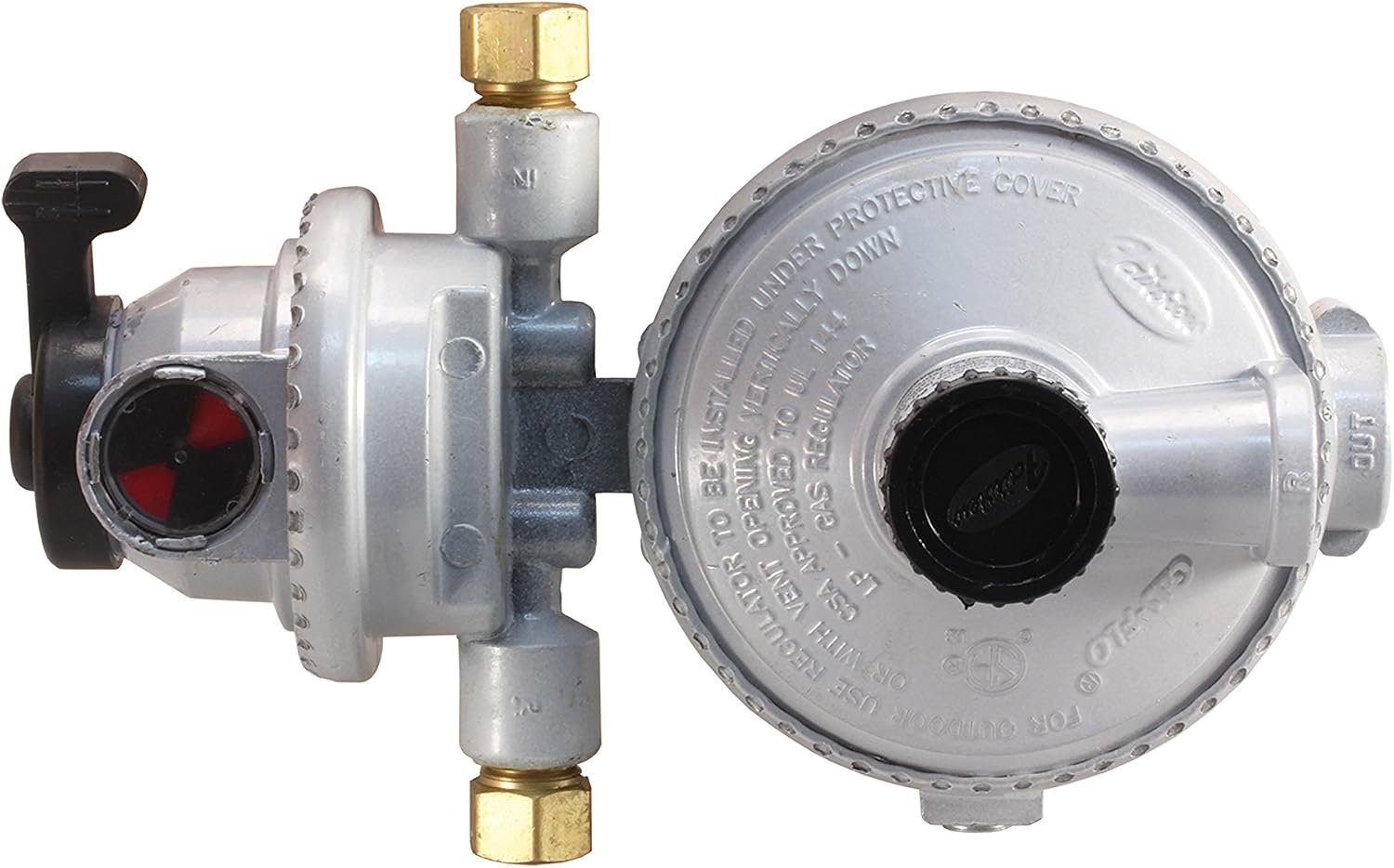 JR Products 730395 Automatic Changeover LP Gas Regulator – Dual Cylinder RV Propane Regulator with Automatic Switching