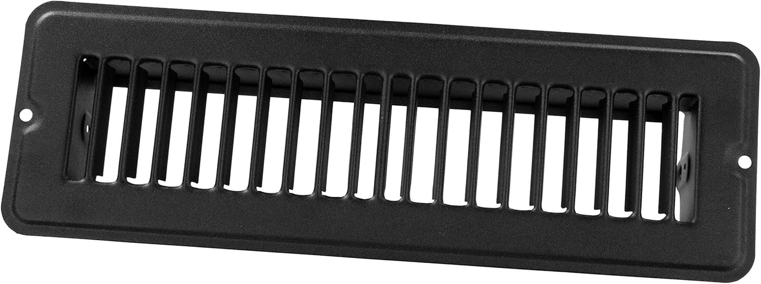 JR Products 229135 Dampered Floor Register – 2 x 10 Inch Black Metal HVAC Vent with Adjustable Airflow Control