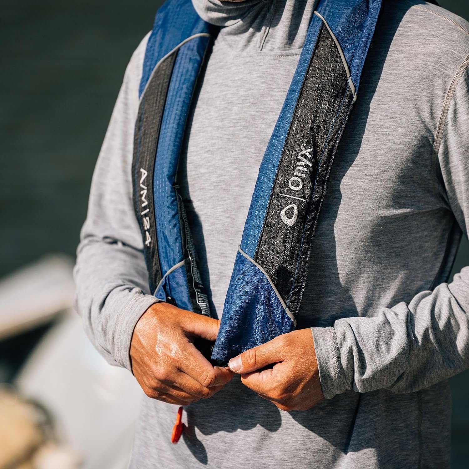 Onyx Outdoor A/M-24 Auto/Manual Inflatable Life Jacket Blue – Type V PFD with 24lb Buoyancy and Lightweight Comfort - Image 3