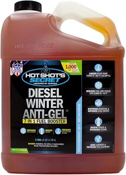 Hot Shot’s Secret P403301G Diesel Winter Anti-Gel Fuel Additive – 1 Gallon Treatment for 1,000 Gallons with Cetane Booster