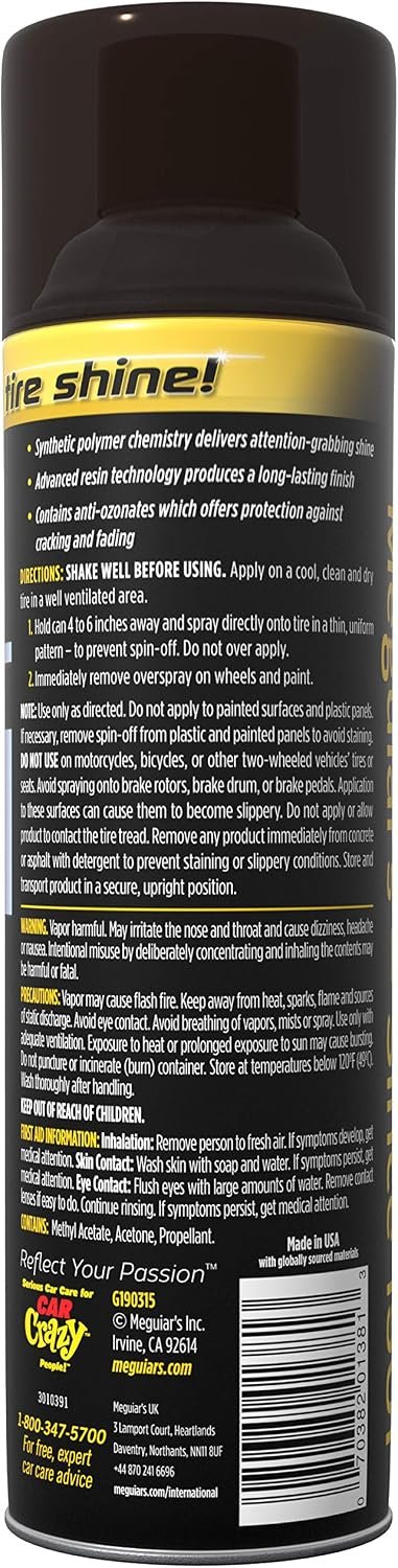 Meguiar's G190315 Ultimate Insane Shine Tire Coating – 15 oz Aerosol Tire Shine with Wet-Look Gloss & UV Protection - Image 2