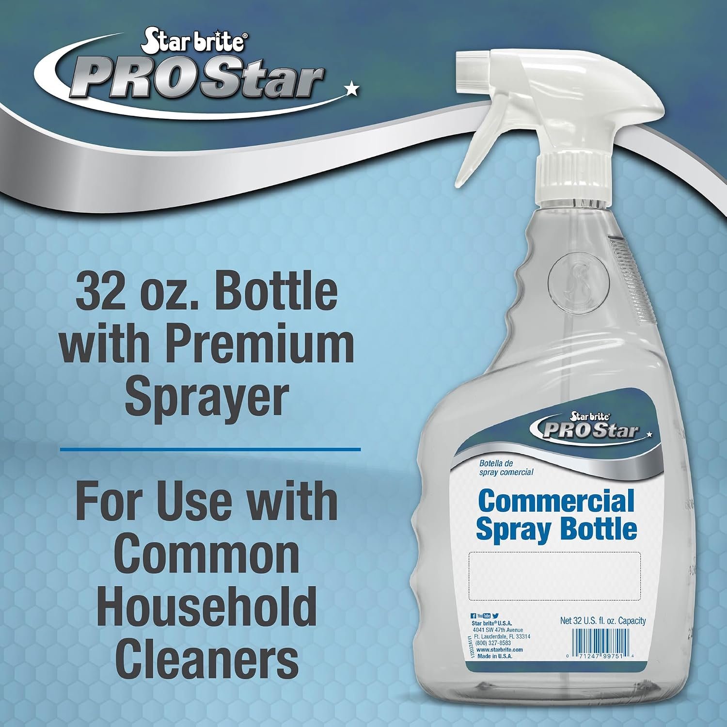 Star brite PRO 132032 Commercial Spray Bottle – 32 oz Clear PVC Bottle with Adjustable Nozzle and Premium Spray Head - Image 2