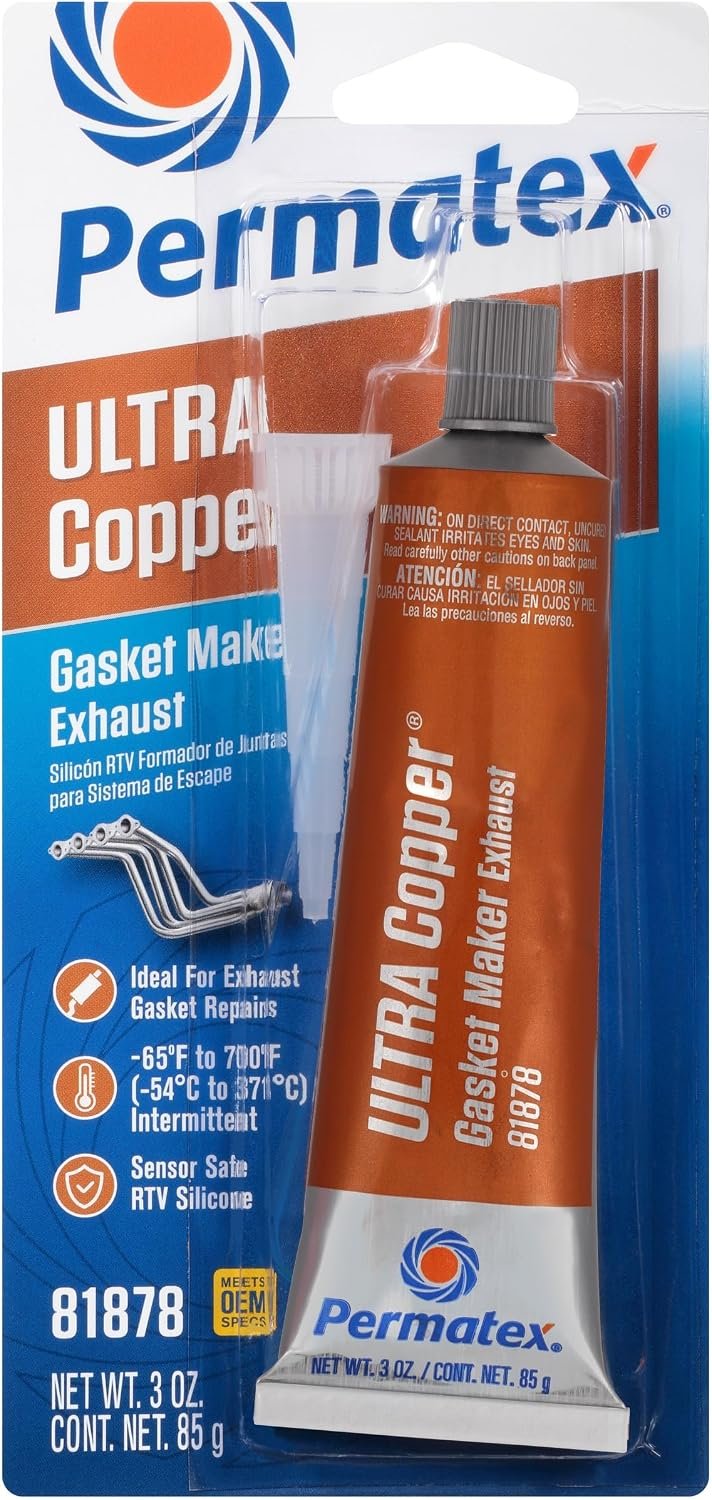 Permatex 81878 Ultra Copper High-Temp RTV Silicone Gasket Maker – 3 oz Tube – Rated to 700°F Intermittent