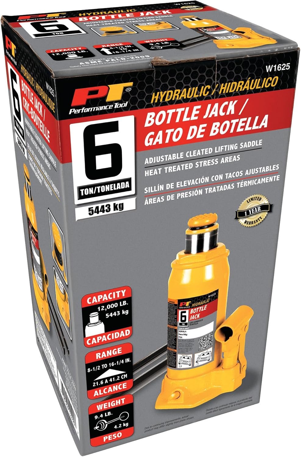 Performance Tool W1625 Hydraulic Bottle Jack – 6 Ton Lifting Capacity with Adjustable Extension Screw and Steel Construction - Image 3
