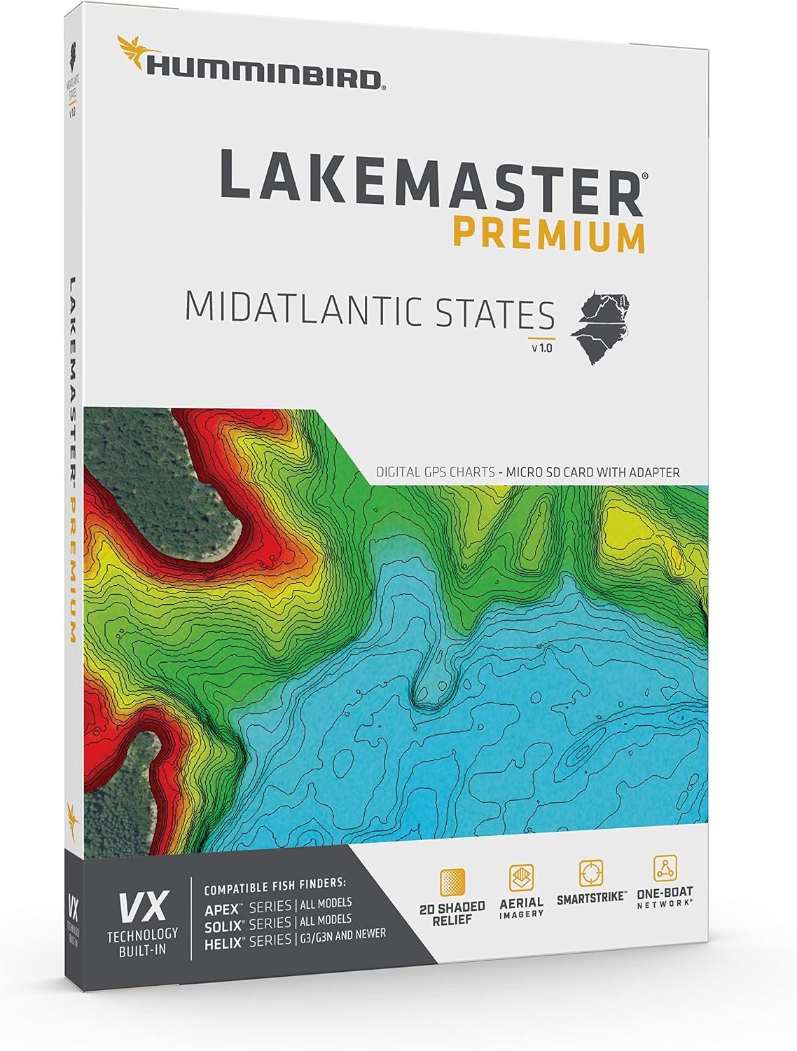 Humminbird 602004-1 LakeMaster VX Premium Mid-Atlantic States microSD Mapping Card – VX Technology, SmartStrike & Aerial Imagery - Image 2