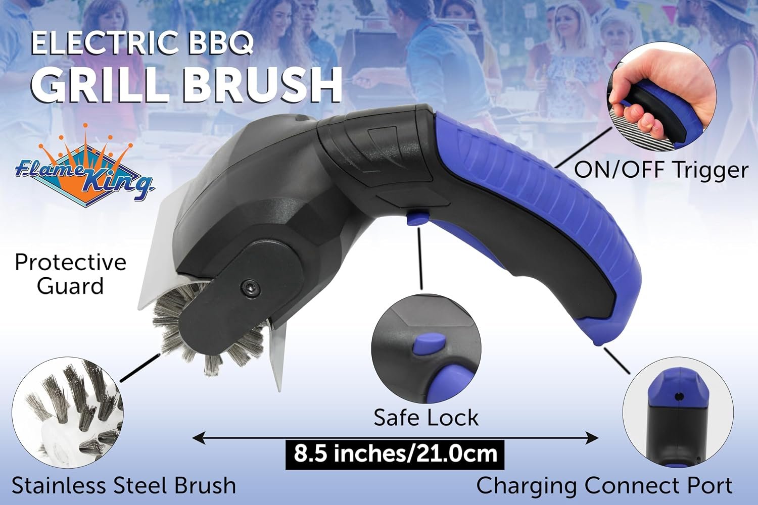 Flame King YSNRGB2 Rechargeable Electric Grill Brush – Cordless Motorized Grill Cleaning Tool with Rechargeable Battery - Image 3