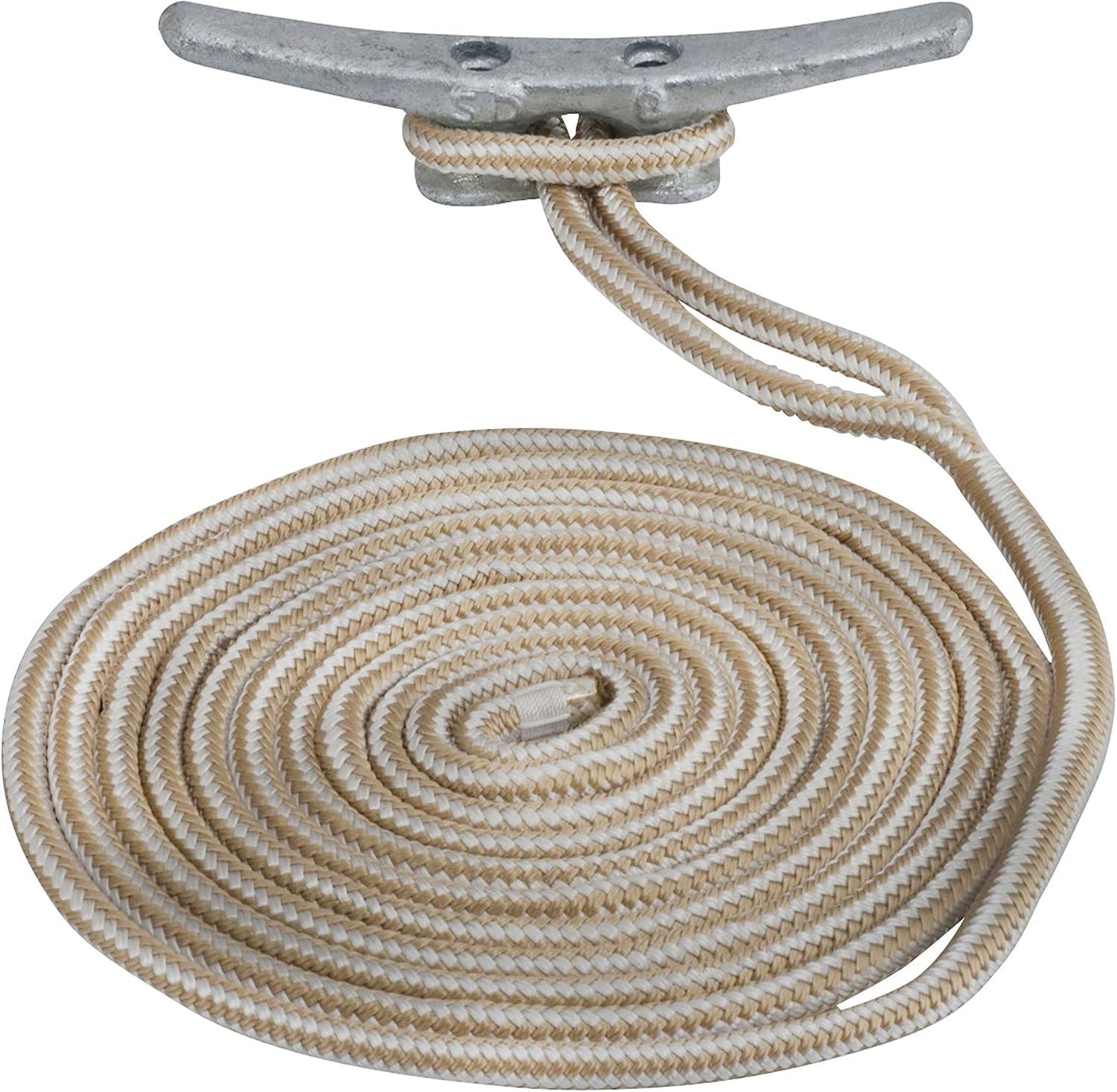 Sea-Dog 2110015GW1 Double-Braided Nylon Dock Line – 3/8in x 15ft Gold and White Mooring Rope with Eye Splice - Image 2