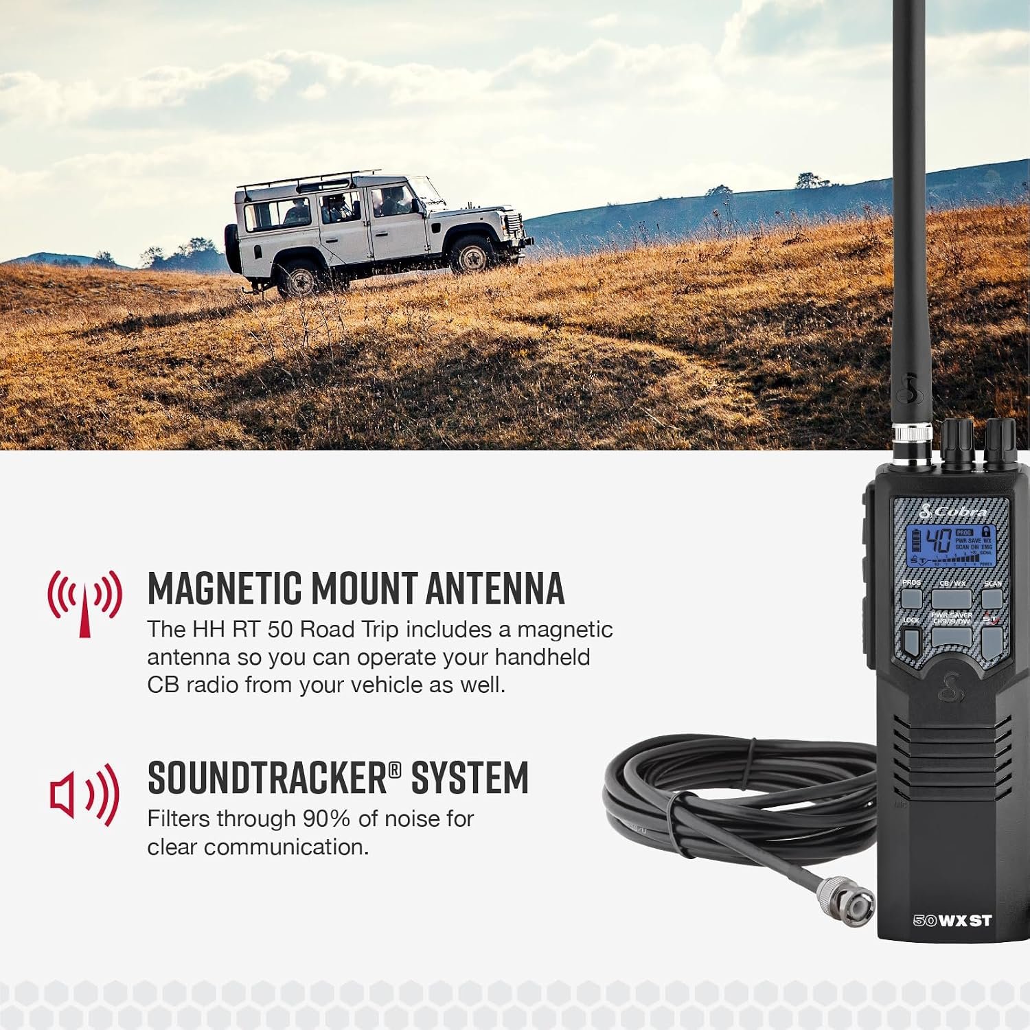 Cobra HHRT50 Portable 40-Channel CB Radio – Handheld Citizen Band Radio with Mobile Adapter and Battery Operation - Image 3