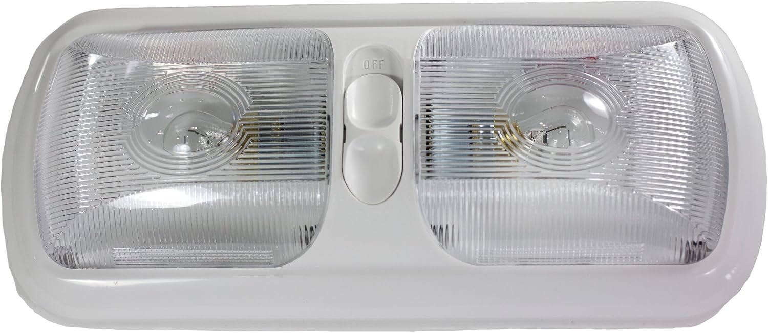 Arcon 18124 Euro Double Light Fixture – White Optic Lens, Dual Lamp Interior RV Light, Surface Mount Design