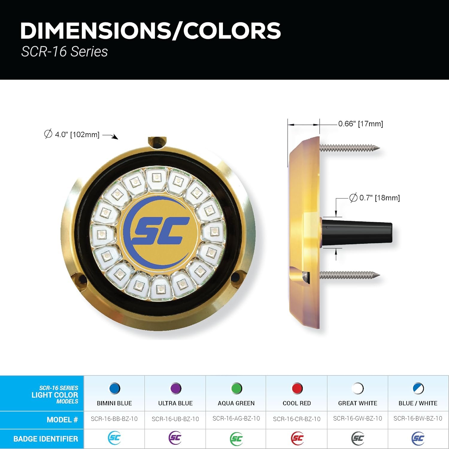 Shadow-Caster SCR-16 Bimini Blue Underwater Light – 16-LED Bronze Marine Fixture with High-Intensity Blue Illumination - Image 3