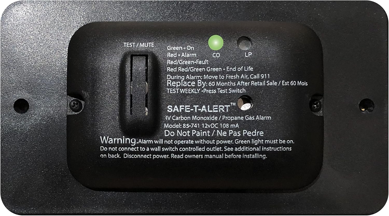 MTI 85741BLTR Combination Carbon Monoxide and Propane Alarm – Black Trim, RV Safety Monitor, 12-Volt Operation