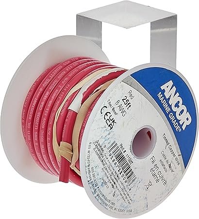 Ancor 111599 Tinned Copper Marine Wire – 8 AWG Red Primary Cable, 1000ft Spool with 600V Flexible Insulation