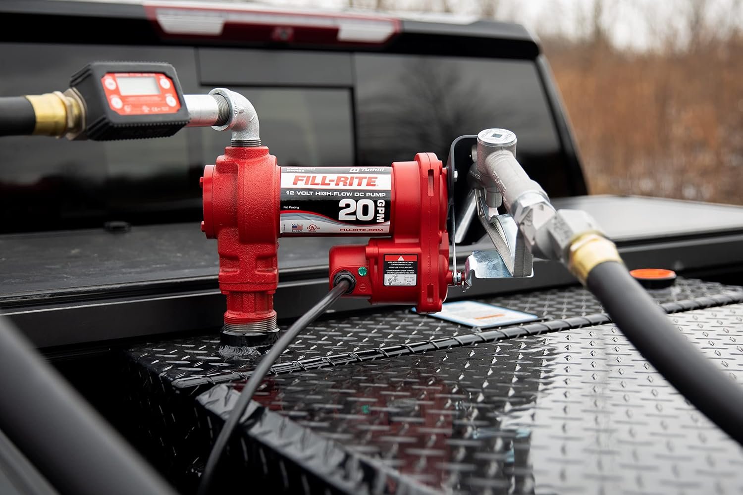 Fill-Rite FR4219H 12V DC High Flow Fuel Transfer Pump – 20 GPM Cast Iron System with In-Line Meter and Hose Package - Image 4