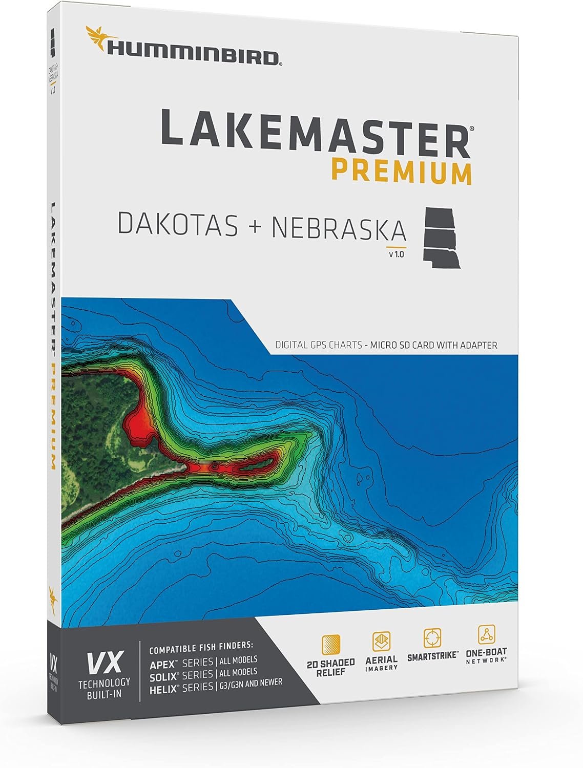 Humminbird 602001-1 LakeMaster VX Premium Dakotas & Nebraska Mapping Card – SmartStrike, 2D Relief & Aerial Imagery - Image 2