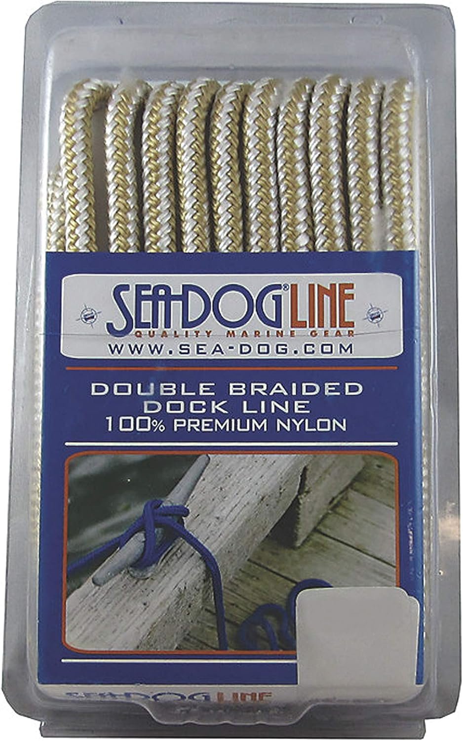 Sea-Dog 2110015GW1 Double-Braided Nylon Dock Line – 3/8in x 15ft Gold and White Mooring Rope with Eye Splice - Image 3