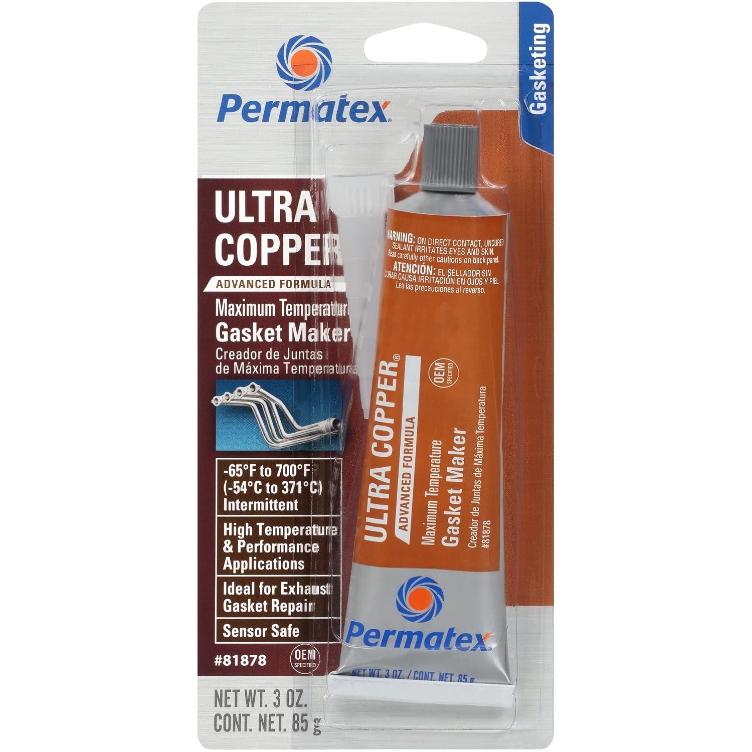 Permatex 81878 Ultra Copper High-Temp RTV Silicone Gasket Maker – 3 oz Tube – Rated to 700°F Intermittent - Image 10
