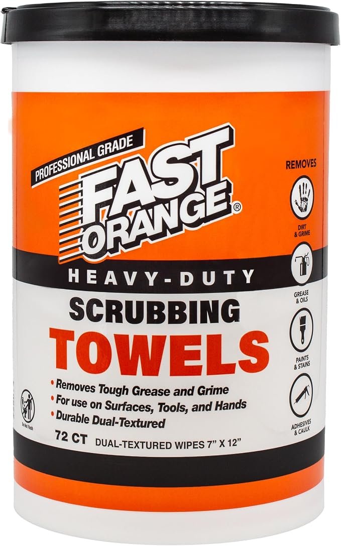 Fast Orange 25074 Heavy Duty Scrubbing Towels – 72 Count Cleaning Wipes for Grease, Paint, Resin, Adhesive and Grime Removal