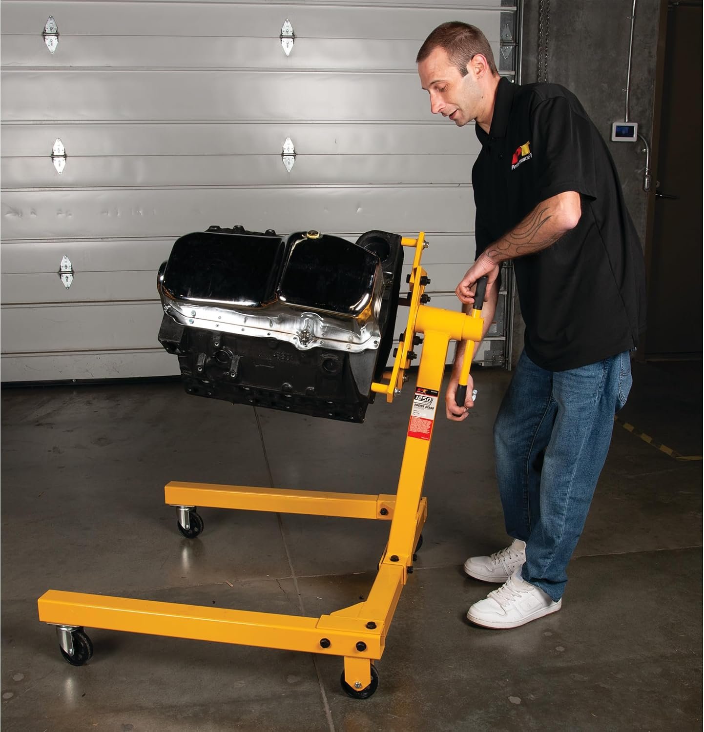 Perform Tool W41031 1250-Lb Engine Stand with Tray – 360° Rotating Head, 6 Locking Positions, 4-Wheel Steel Base - Image 5