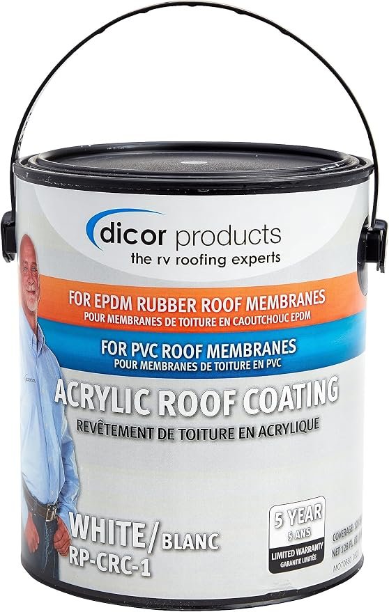 Dicor RPCRC1 EPDM Rubber Roof Coating – 1 Gallon White Acrylic Elastomer RV Roof Protective Coating