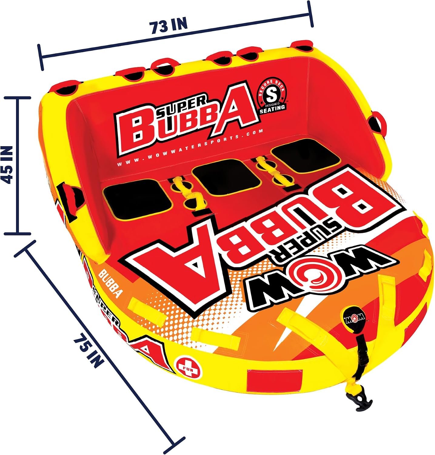 WOW Sports 171060 Super Bubba Hi Vis 1-3 Person Towable – High-Visibility Deck Tube with Secure Seating - Image 5