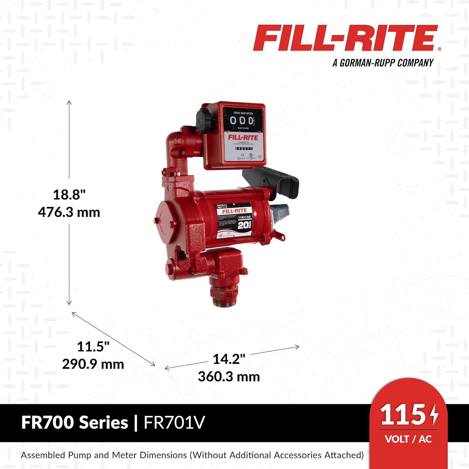 Fill-Rite FR701V AC Fuel Transfer Pump System – 115V Fuel Pump with 807C Meter and Manual Nozzle for Commercial Fueling - Image 4