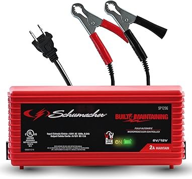 Schumacher SP1296 2 Amp Battery Charger and Maintainer – Automatic Charger for Cars, Motorcycles and Marine Batteries
