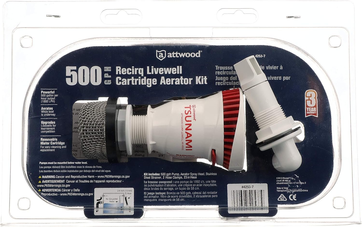 Attwood 42537 Tsunami T-500 Recirq Livewell Aerator Kit – 500 GPH Pump, 3/4in Outlet Hose and 23in Poly Hose - Image 7