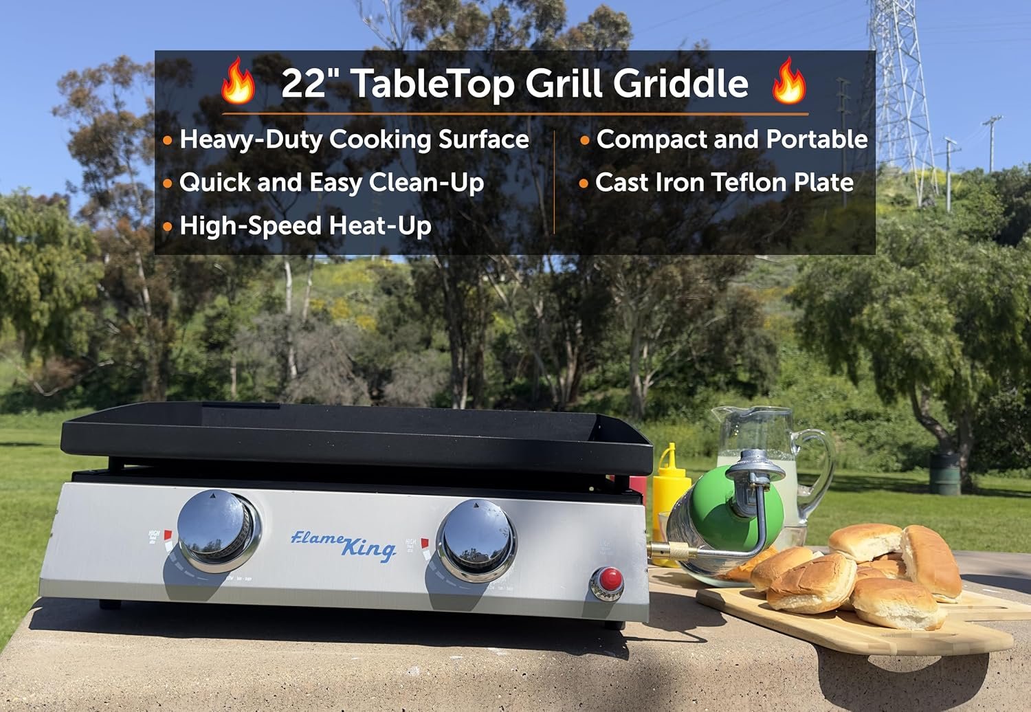 Flame King NFMHT120DB Heavy-Duty Propane Tabletop Fire Pit – Portable Flat Top Design with Adjustable Flame Control - Image 3