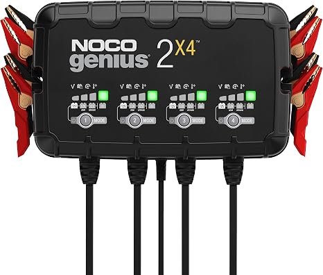 NOCO GENIUS2X4 8A 4-Bank Smart Battery Charger – 6V/12V Support, Lead-Acid & Lithium Compatible, IP60 Rated