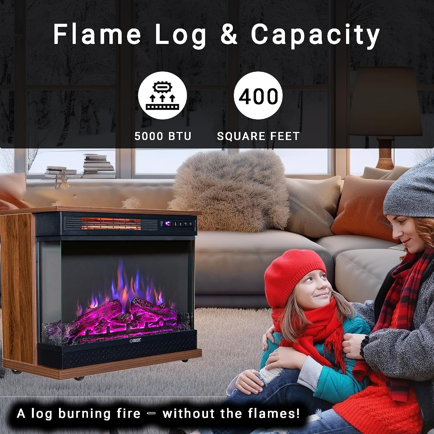 Pinnacle PFL24 Electric Fireplace Insert – 5000 BTU Heating, 400 Sq Ft Coverage, Simulated Logs, Recessed Mount - Image 8