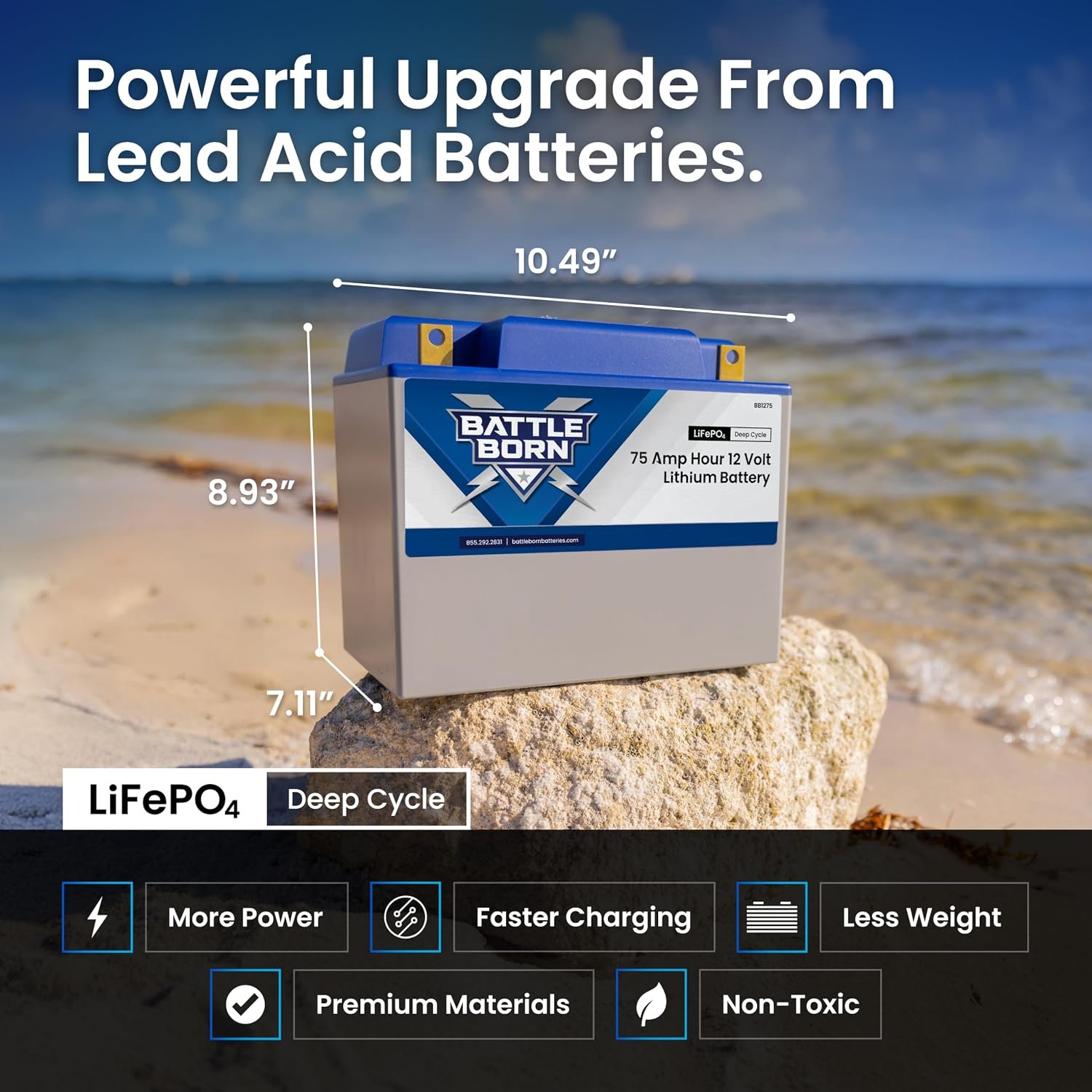 Battle Born BB1275 75Ah 12V LiFePO4 Deep Cycle Battery – Group 24 Case Size, Integrated BMS, Lightweight Design - Image 2